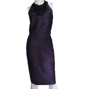 Carmen Marc Valvo Collection Beaded Halter Bandage Dress 8 Open Back Bodycon Y2K